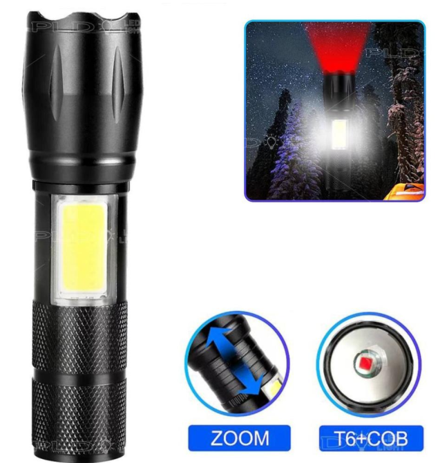 Ручний ліхтар C609-T6 (Red)+COB(White), Li-Ion акумулятор, ЗП microUSB, zoom Дніпро - фото 2