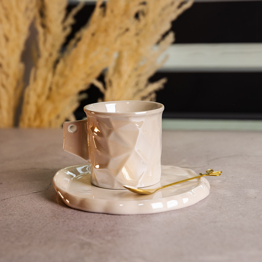 Yiwu Чашка порцелянова для кави 200 (мл) з блюдцем і ложкою, гарна чашка в подарунок Білий FM-2 Коломыя - изображение 2