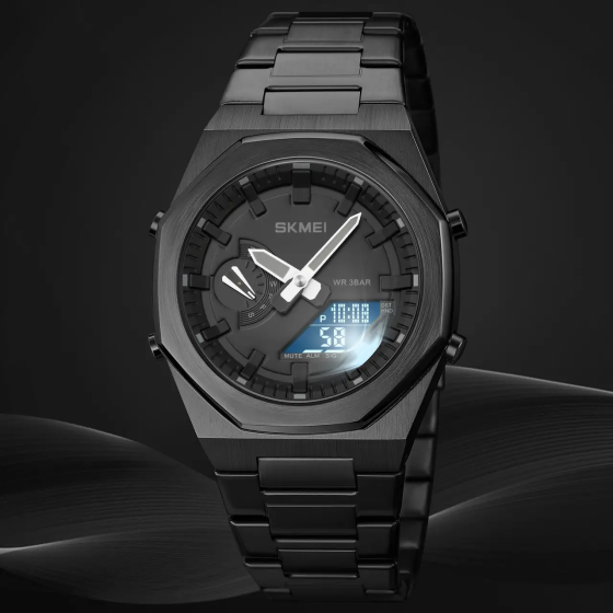 Чоловічий наручний годинник на сталевому браслеті Skmei 1816 (Чорний) Київ