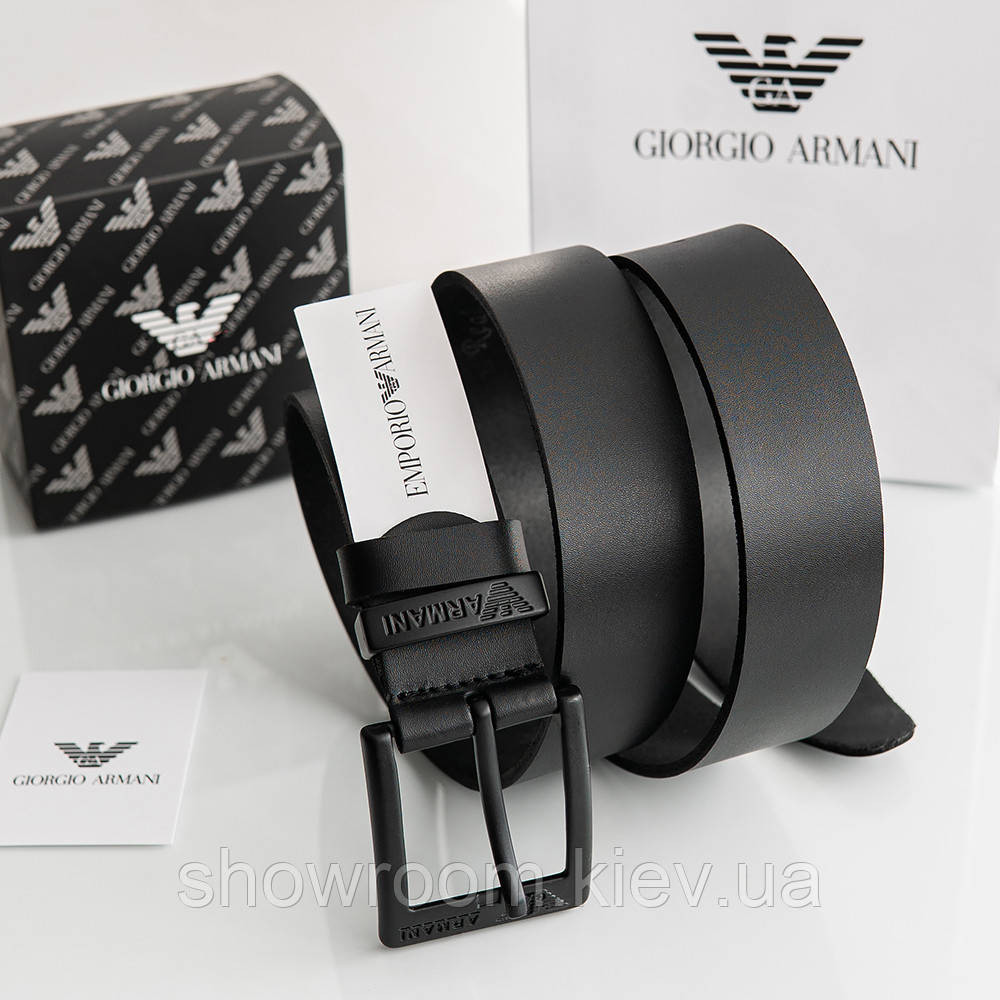 Чоловічий брендовий ремінь із натуральної шкіри Armani (329) чорний Київ - фото 1