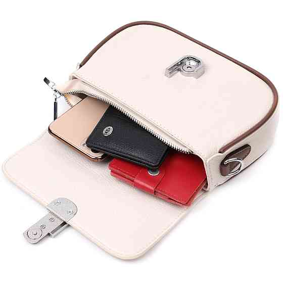 Полукруглая сумка для женщин с интересным магнитом-защелкой из натуральной кожи Vintage 22439 Белая Киев