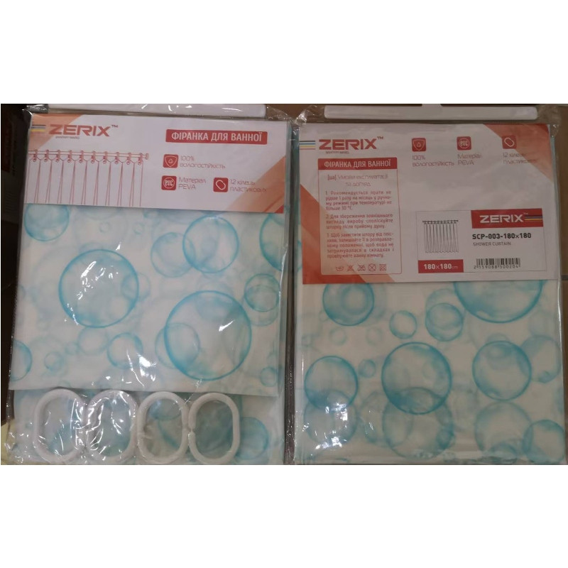 Шторка для ванной Zerix SCP-003-180x180 из PEVA (полиэтиленвинилацетата) (Узор 
