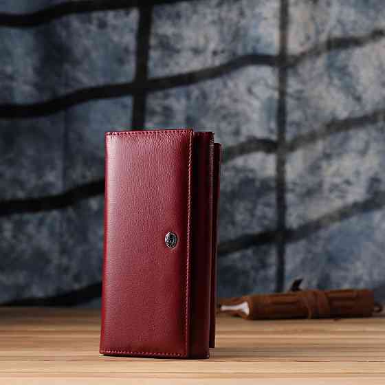 Жіночий гаманець з кишенею для телефону з натуральної шкіри ST Leather 23069 Бордовий Київ