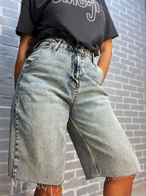 Шорти жіночі джинсові SL Denim 1001 бермуди SKATER косі кишені обрізані блакитні, блакитний, 38 Київ - фото 3