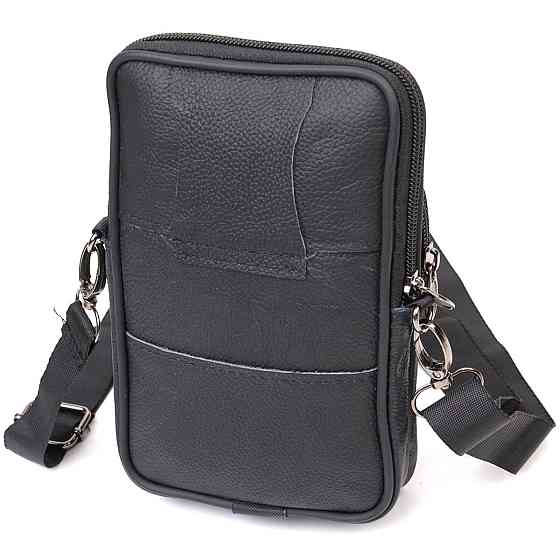 Мужская сумка на пояс из натуральной кожи Черная (Vintage) Киев