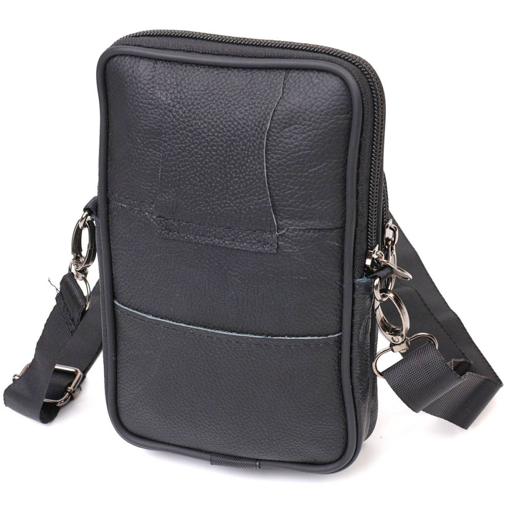 Мужская сумка на пояс из натуральной кожи Черная (Vintage) Киев - изображение 6