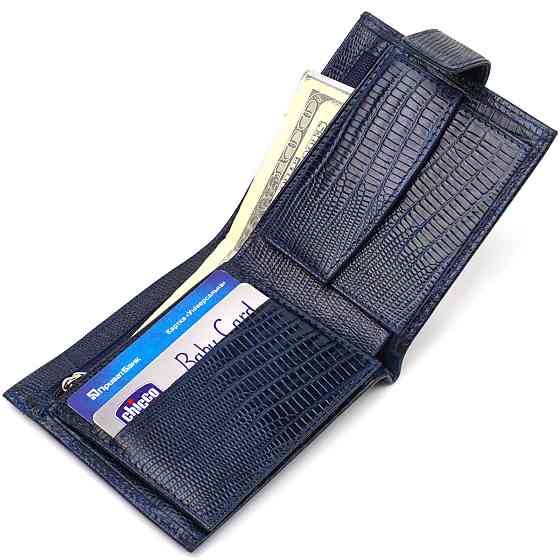 Чоловічий гаманець з натуральної шкіри горизонтального формату з тисненням CANPELLINI 21767 Синій Київ