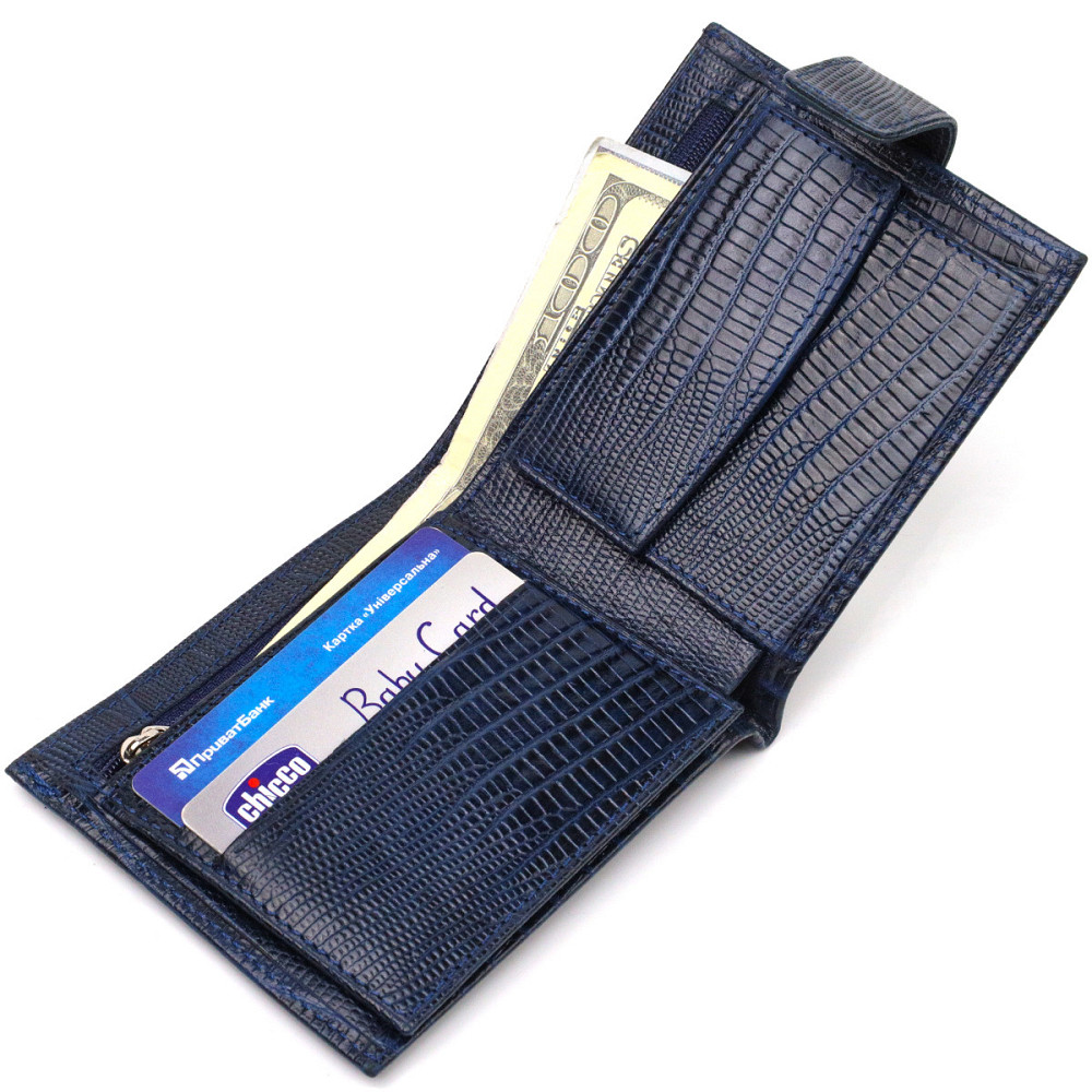 Чоловічий гаманець з натуральної шкіри горизонтального формату з тисненням CANPELLINI 21767 Синій Київ - фото 6