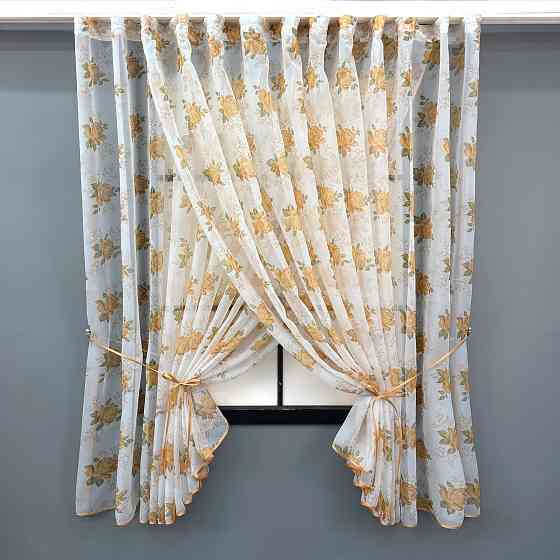 Кухонные шторки VR-Textil № 101к с подвязками Белый с оранжевым 320х170 см (52-1209) Киев