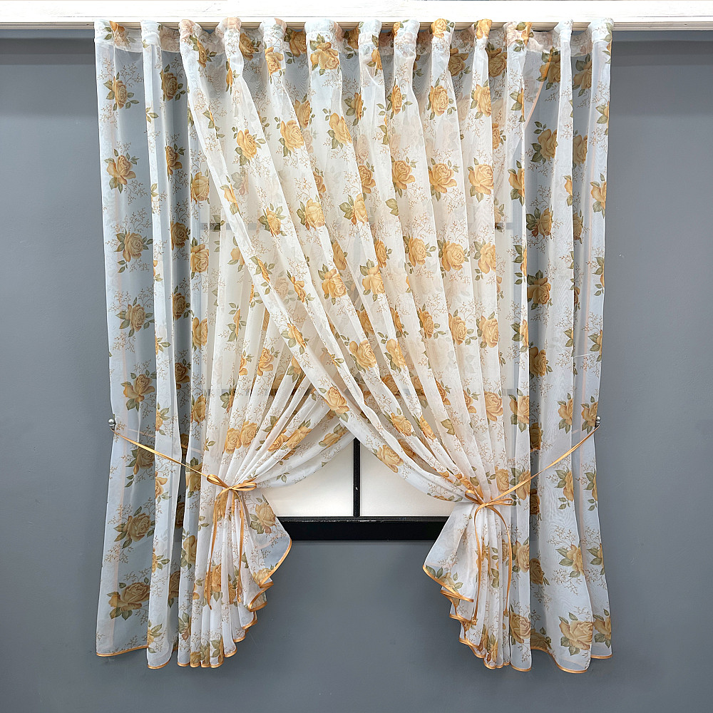 Кухонні шторки VR-Textil № 101к з підв'язками Білий з помаранчевим 320х170 см (52-1209) Київ - фото 1