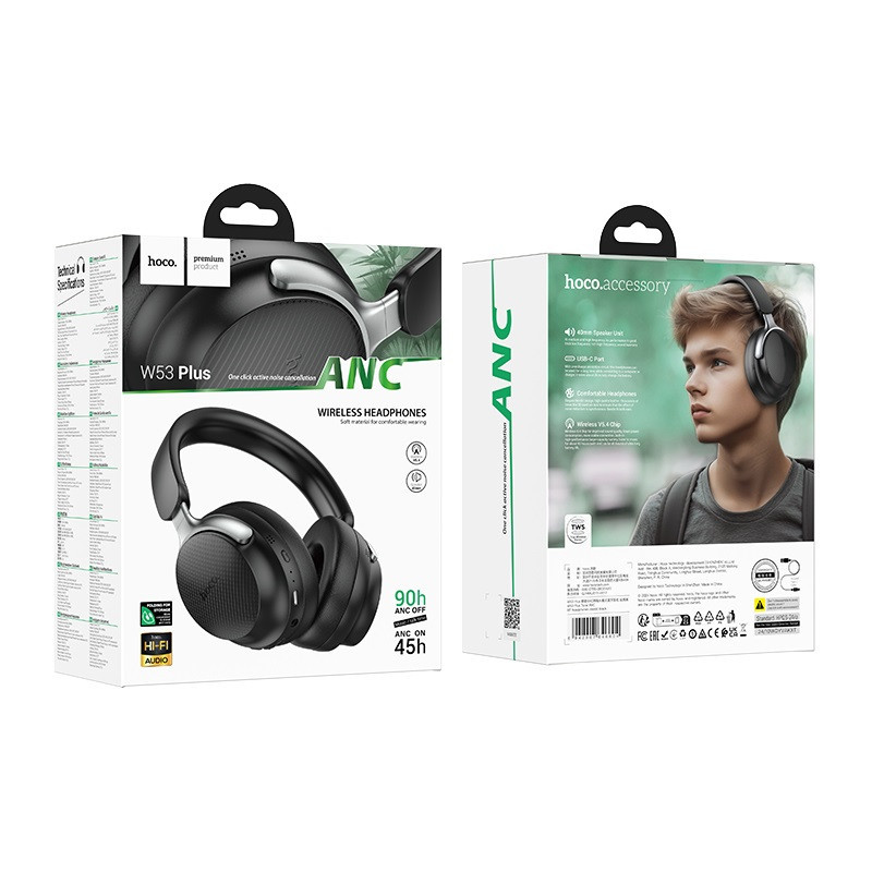 Бездротові накладні навушники HOCO W53 Plus Tone ANC BT headphones Classic Black Київ - фото 2