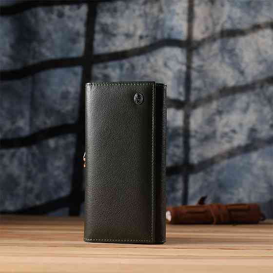 Місткий жіночий гаманець на магнітах із натуральної шкіри Зелений (ST Leather) Київ