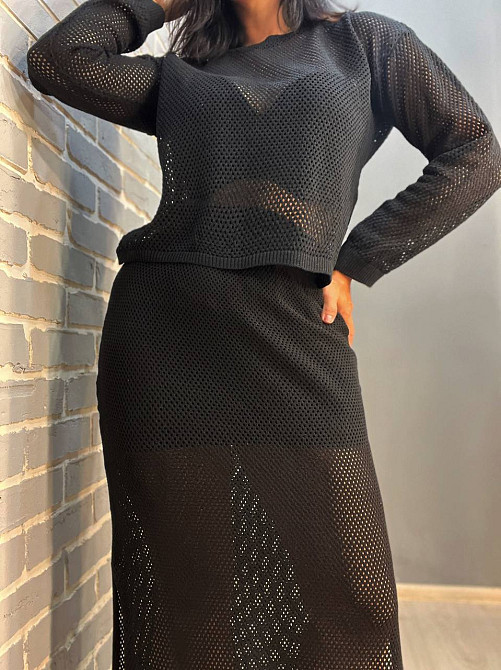 Костюм жіночий Mintas 2418-4208 ажурний сітка прозорий довга спідниця розрізи з регланом one size, чорний, one size Київ - фото 6