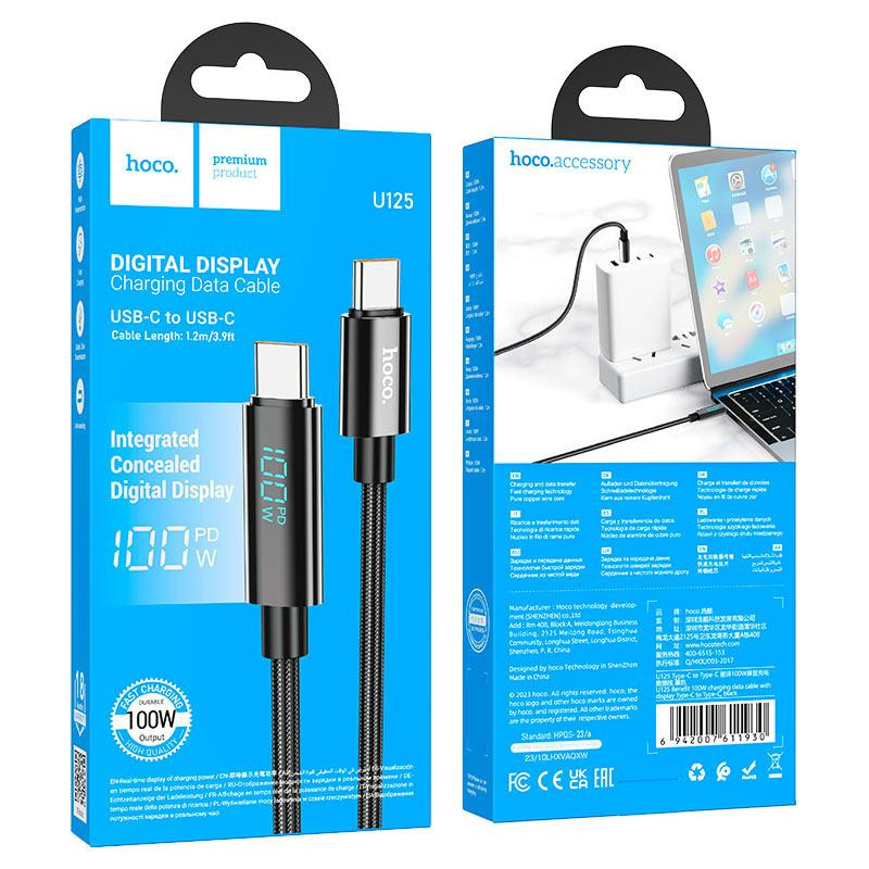 Кабель HOCO U125 Benefit 100W charging data cable with display Type-C to Type-C Black Одеса - фото 2