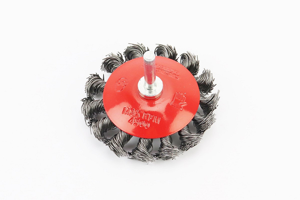 Щітка конусна зі стрижнем 1/4" D-75мм з плетеного дроту 19-9307 Київ - фото 1