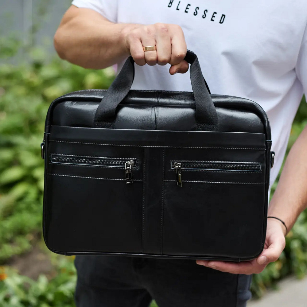 Чоловіча шкіряна ділова сумка портфель для ноутбука і документів Tiding Bag чорна Київ - фото 7