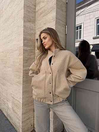 Женский стильный бомбер на кнопках кашемир баранец Беж Одесса