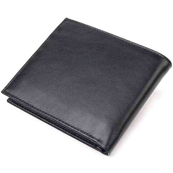 Якісний гаманець для чоловіків у два складення з натуральної гладкої шкіри Чорний (CANPELLINI) Київ