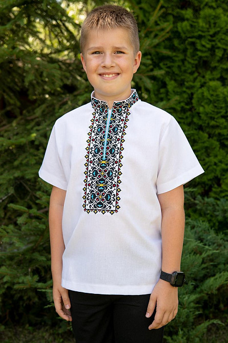 Вишиванка для хлопчиків, лляна, біла, короткий рукав, топ 128 Київ - фото 1