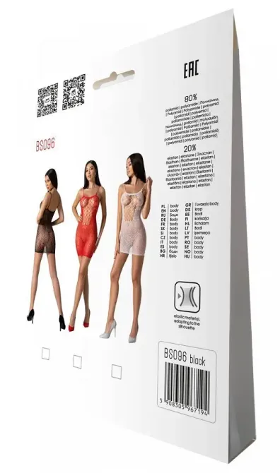 Ажурна мінісукня на тонких бретелях Passion BS096 One Size, black, плетіння на грудях Львів - фото 7