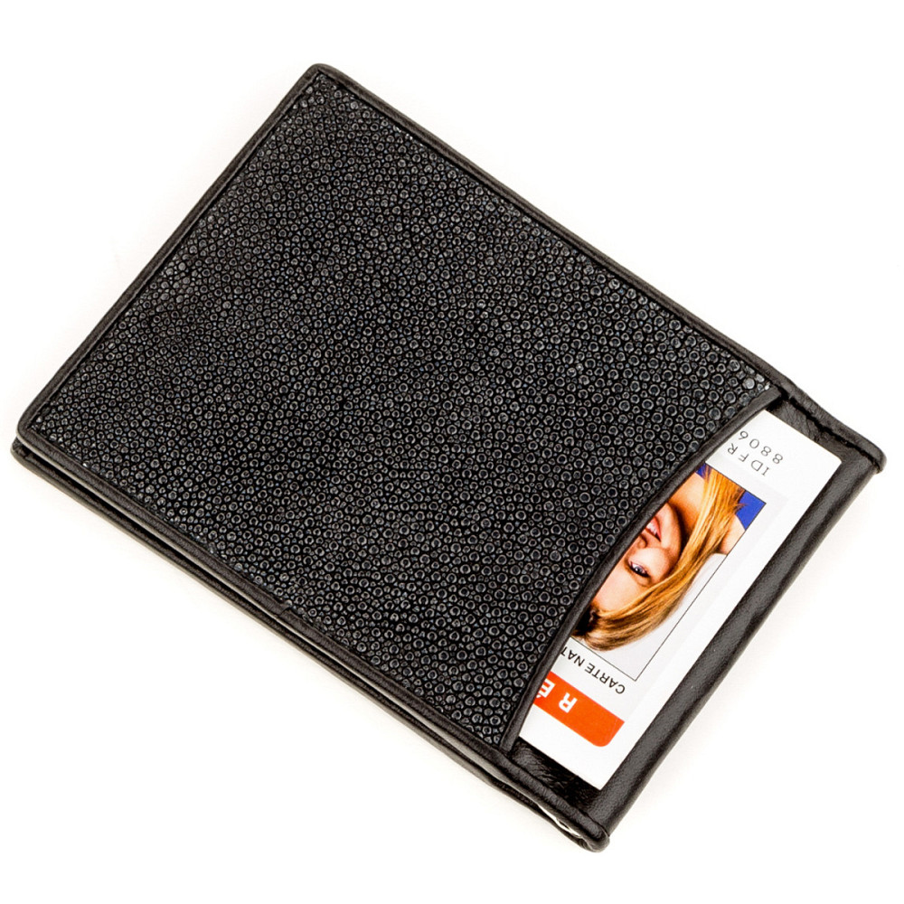 Затискач для грошей з натуральної шкіри морського ската Чорний (STINGRAY LEATHER) Київ - фото 3