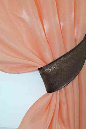 Кухонные шторы VR-Textil № 073к с ламбрекеном и подхватами персиковый с коричневым 270х170 см (52-0212) Киев