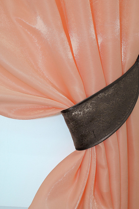 Кухонные шторы VR-Textil № 073к с ламбрекеном и подхватами персиковый с коричневым 270х170 см (52-0212) Киев - изображение 3