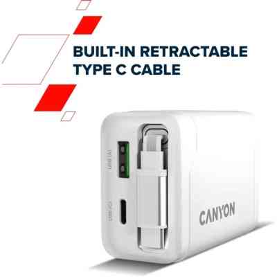 Зарядное устройство Canyon 1xUSB-C PD65W + 1xUSB QC3.0 + cable USB-C to USB-C black (CNS-CURC65ACB) Винница
