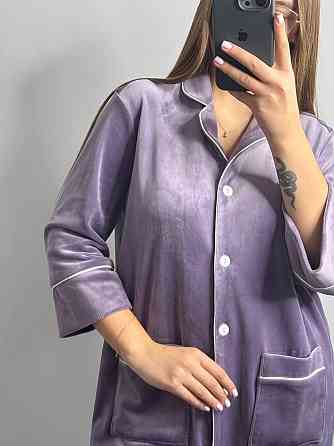 Женская рубашка-халат плюш-велюр Лиловый б/к XS-S Харьков