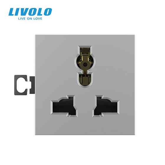 LIVOLO Універсальна розетка LIVOLO 12-в-1, з заземленням і шторками, сіра, 16А 250В, модуль (VL Коломия