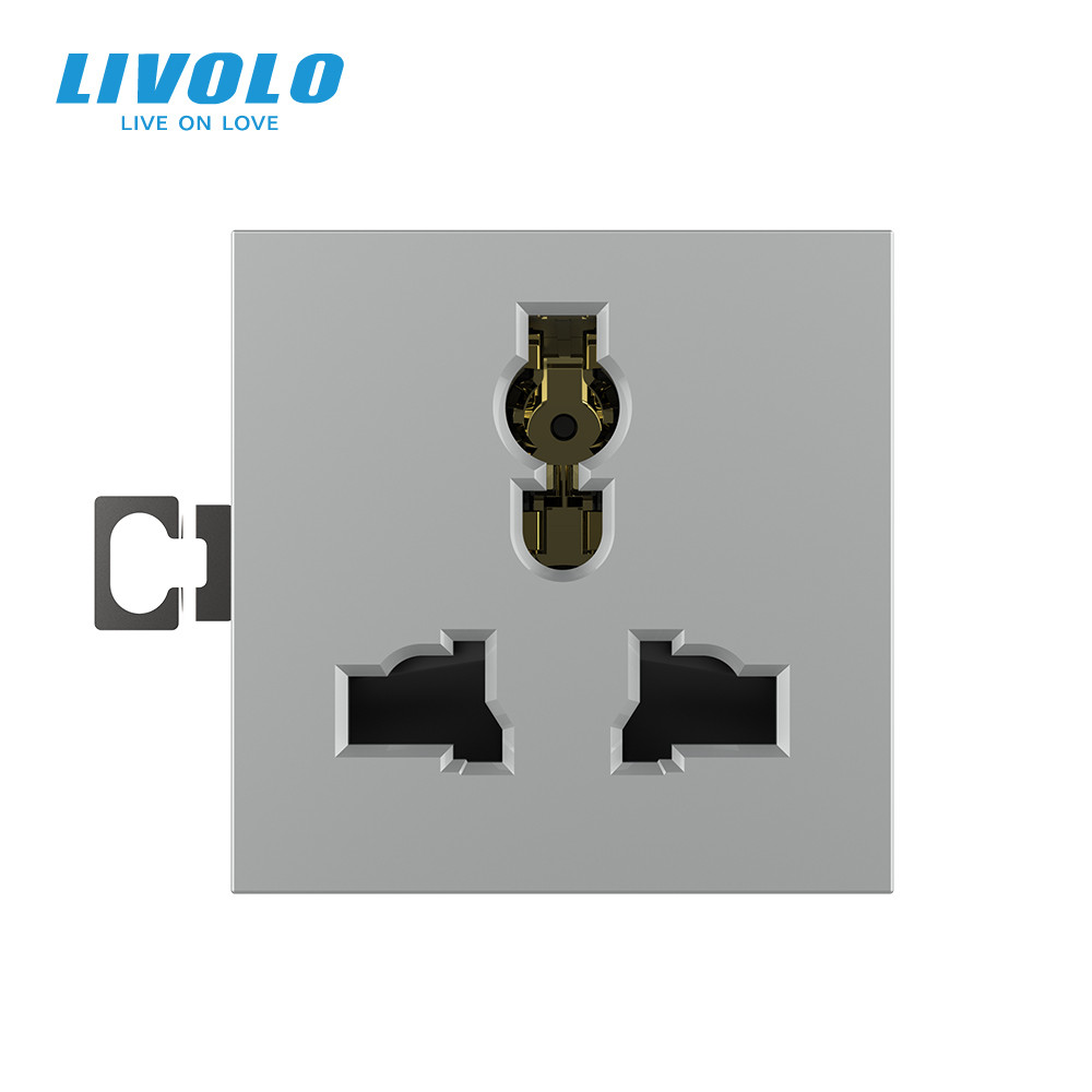 LIVOLO Універсальна розетка LIVOLO 12-в-1, з заземленням і шторками, сіра, 16А 250В, модуль (VL Коломия - фото 5