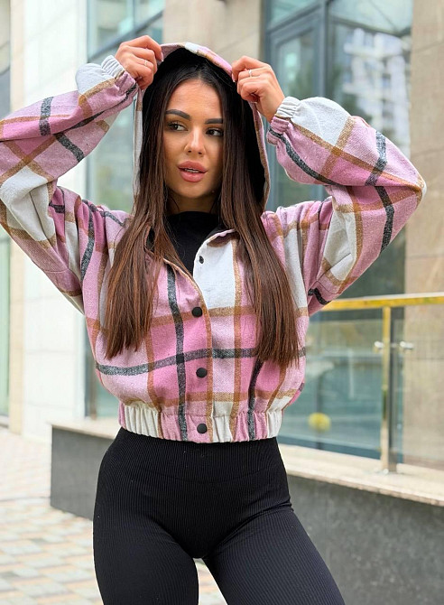 Жіночий повсякденний бомбер із подвійним капюшоном кашемір карта Рожевий, 48/50 Одеса - фото 1