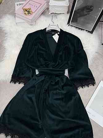 Женский домашний халат на запах велюр с кружевом Изумрудный, Oversize 42/46 Одесса