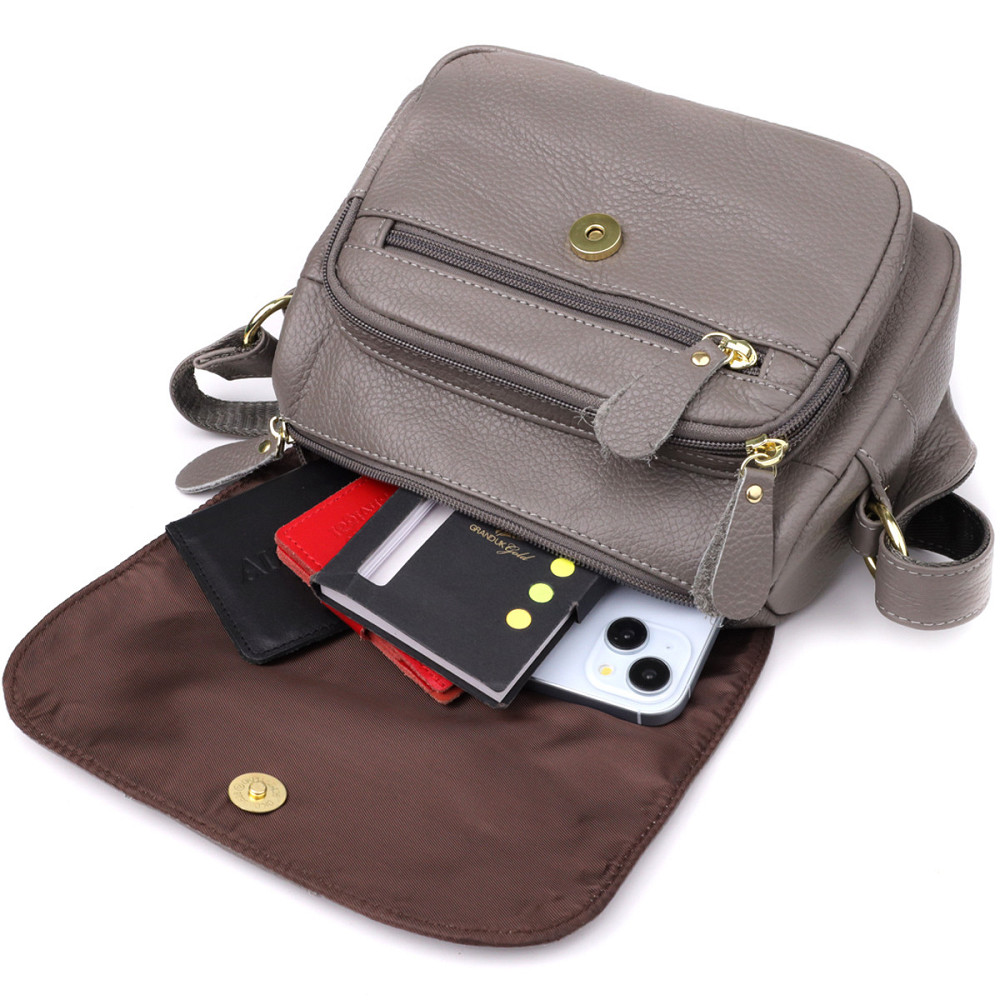 Практична сумка з натуральної шкіри для стильних жінок Vintage 22974 Сірий Київ - фото 9