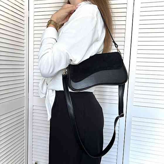 Гарний, стильний клатч. НАТУРАЛЬНА ЗАМША +еко шкіра. Чорний. 301-41 Київ