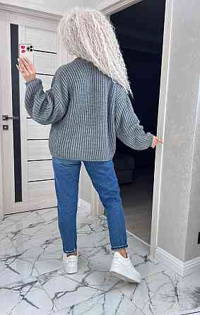 Кардиган в'язаний із капюоном на блискавці толстовка Сірий Київ