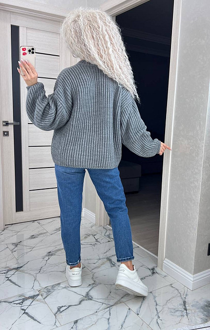 Кардиган вязаный с капюшоном на молнии толстовка Серый Киев - изображение 3