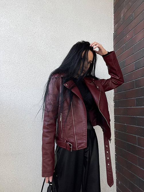 Женская куртка-косуха из эко-кожи Бордовый S Харьков - изображение 3