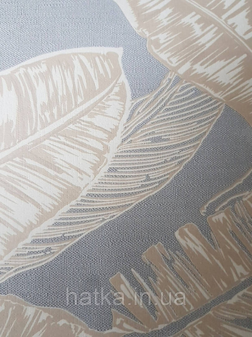 Обои виниловые на флизелине Marburg 82118 Felicita листья папоротника бежевые молочные на сером фоне Киев - изображение 2