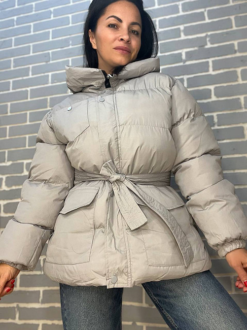 Куртка жіноча RUIXI 6093 парка пуффер з паском подовжена з капюшоном оверсайз, сірий, 46 Київ - фото 13