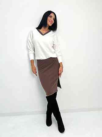 Жіночий костюм-двійка з ангори "Almo" оптом | Батал Молочний +шоколадний, 50-52 Київ