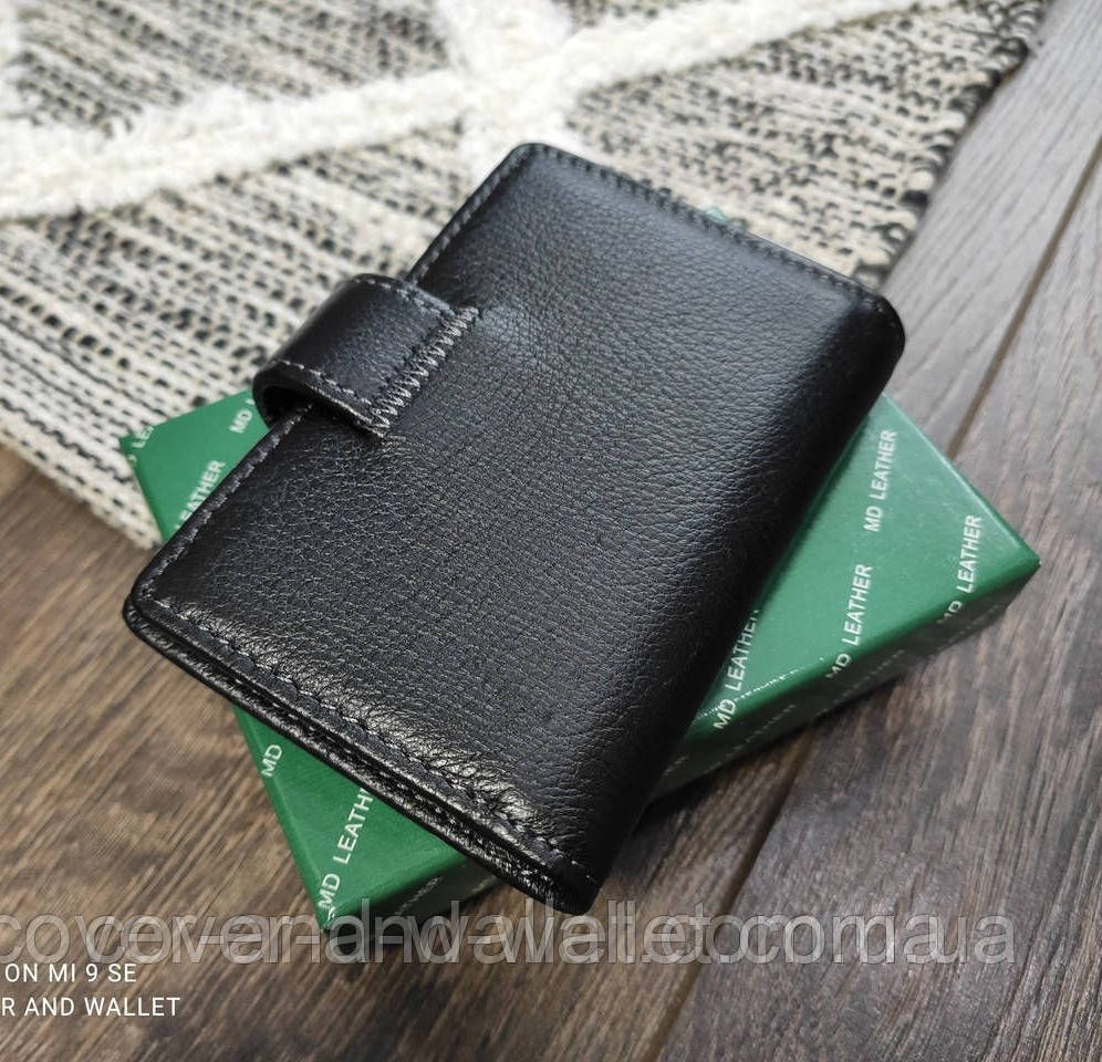 Чорна маленька візитниця з натуральної шкіри на кнопці MD Leather MD 708-A Київ - фото 4
