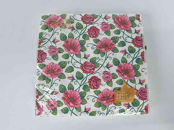 Двухслойная цветочная салфетка (ЗЗхЗЗ, 16шт)  La Fleur Полотно из роз (908) (1 пачка) Харьков