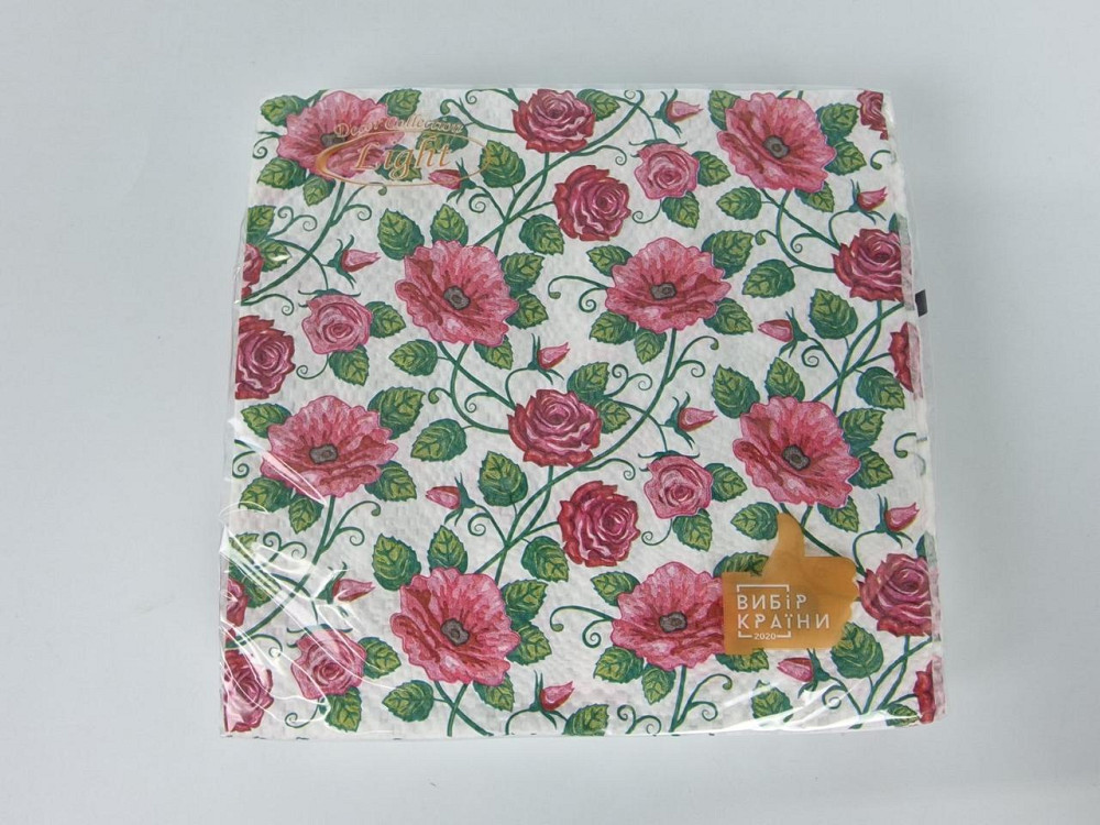 Двухслойная цветочная салфетка (ЗЗхЗЗ, 16шт)  La Fleur Полотно из роз (908) (1 пачка) Харьков - изображение 1