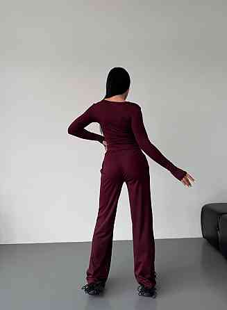 Женский базовый костюм тройка: лонгслив, футболка и штаны микродайвинг Бордо Одесса