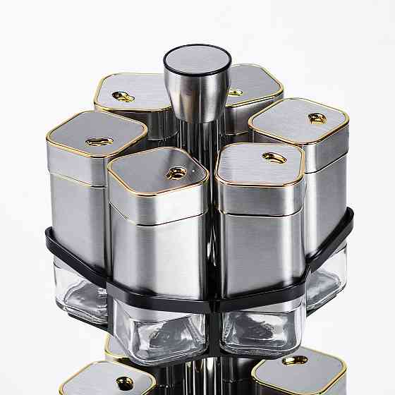 Набір для спецій на підставці 12 баночок по 120 мл, хром із золотом HP1321 Коломия