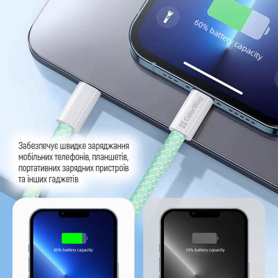 Дата кабель USB-C to USB-C 1.0m 60W 3.0А green ColorWay (CW-CBPDCC061-G) Винница - изображение 7