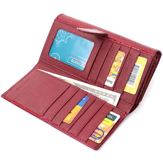 Шкіряний лакований гаманець з блоком для кредитних карток Червоний (ST Leather) Київ