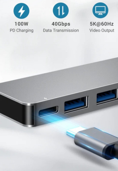 Концентратор RayCue ExpandPro Duo Lite 6-в-2 USB-C Hub Док-станция для MacBook Pro / Air Серый космос Киев - изображение 6