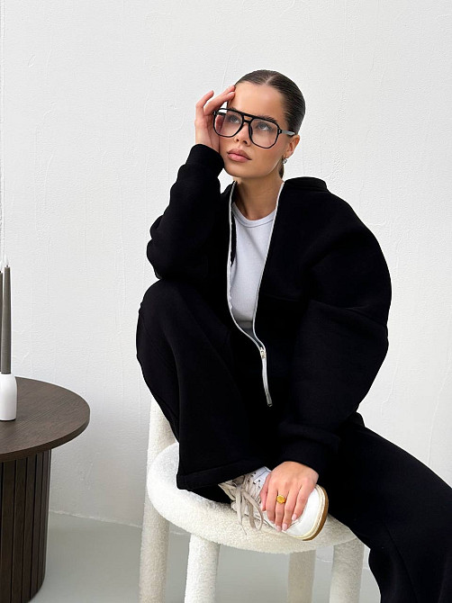 Жіночий теплий костюм-двійка з широкими штанами Чорний 48/52 Харків - фото 3